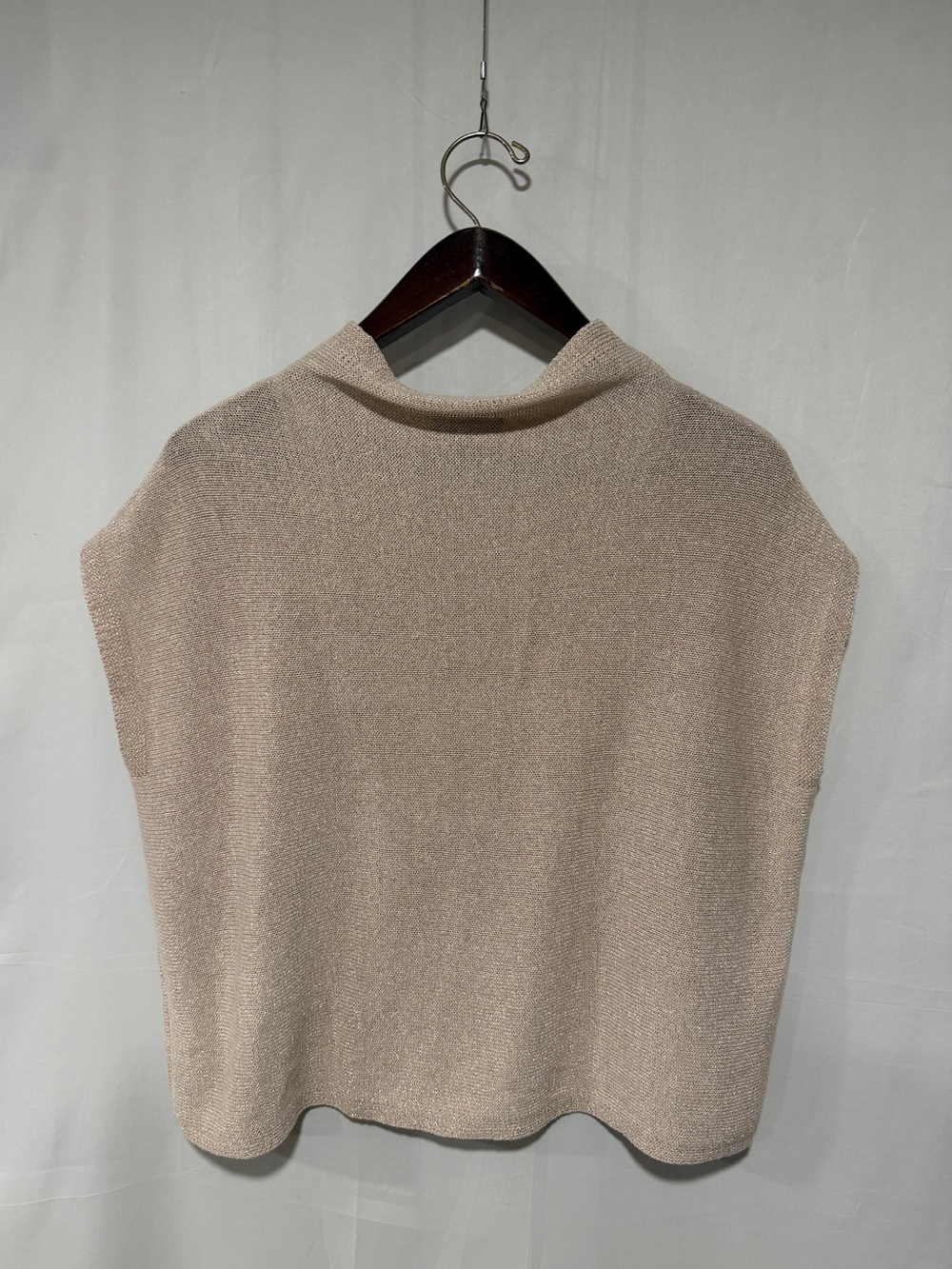 Eileen Fisher Champagne Metallic Mock Neck Boxy Knit Top XXS/XS
